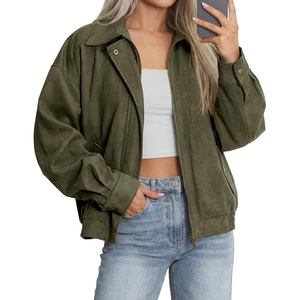 BTFBM Faux Suede Jacket Women Oversized Long Sleeve Bomber Coats(Army Green)