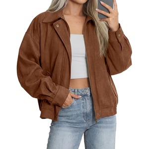 BTFBM Faux Suede Jacket Women Oversized Long Sleeve Bomber Coats(Coffee)