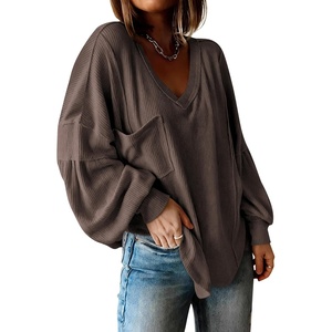 BTFBM Long Sleeve Shirts for Women 2026 Fall Tops(Solid Brown)