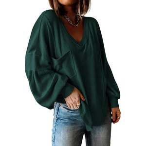 BTFBM Long Sleeve Shirts for Women 2026 Fall Tops(Solid Dark Green)