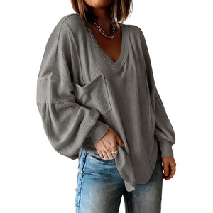 BTFBM Long Sleeve Shirts for Women 2026 Fall Tops(Solid Grey)