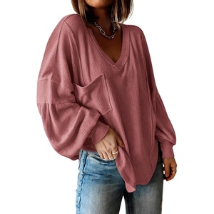 BTFBM Long Sleeve Shirts for Women 2026 Fall Tops(Solid Pink)