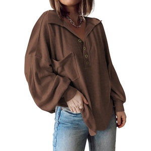 BTFBM Long Sleeve Shirts for Women 2026 Fall Tops(Turndown Caramel)