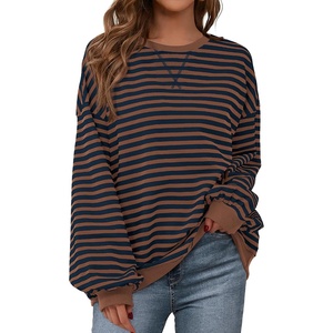 BTFBM Oversized Sweatshirt For Women 2026 Fall(Brown Navy)