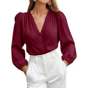 BTFBM Satin Blouses for Women Dressy Casual Button Down Shirts(Burgundy)