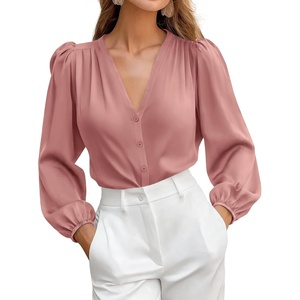 BTFBM Satin Blouses for Women Dressy Casual Button Down Shirts(Pink)