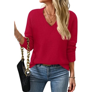 BTFBM V Neck Sweaters for Women Fall Clothes 2026(Red)