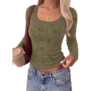 BTFBM Women’s Long Sleeve Scoop Neck Shirts Floral Tops(Army Green)