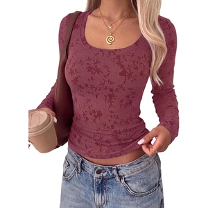 BTFBM Women’s Long Sleeve Scoop Neck Shirts Floral Tops(Burgundy)
