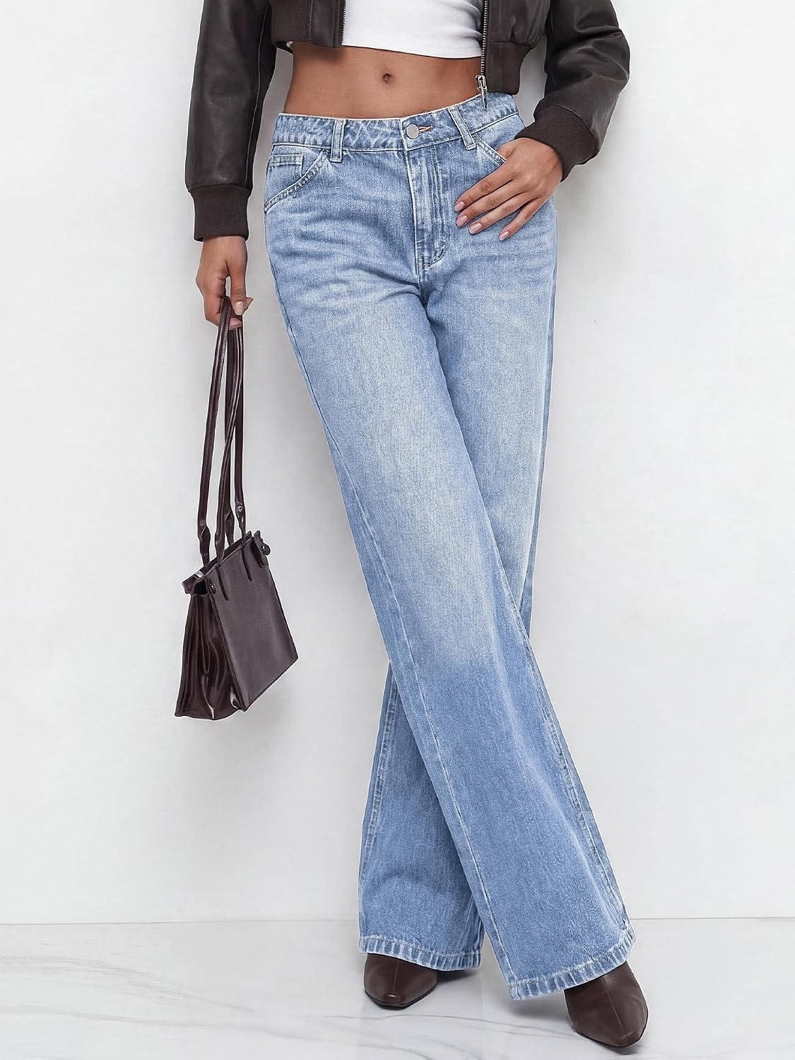 image:imageBTFBM Women Casual Straight Leg Jeans TrendyLight Blue
