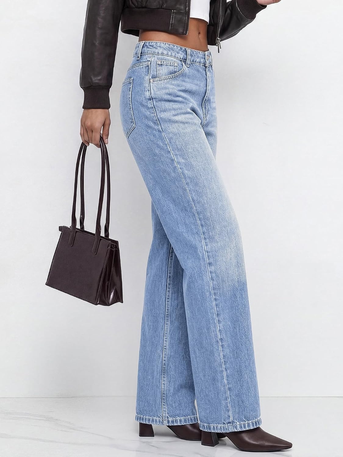 image:imageBTFBM Women Casual Straight Leg Jeans TrendyLight Blue