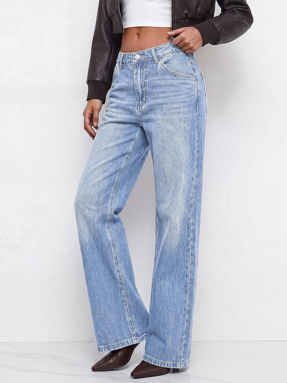 image:imageBTFBM Women Casual Straight Leg Jeans TrendyLight Blue