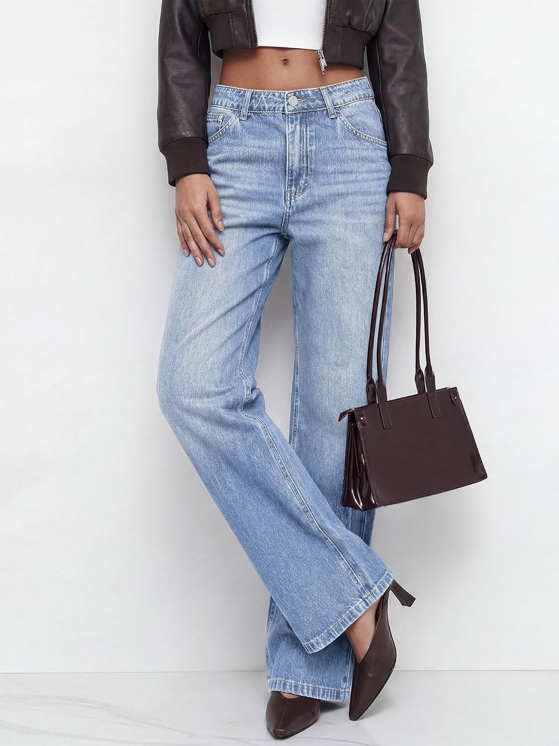 image:imageBTFBM Women Casual Straight Leg Jeans TrendyLight Blue