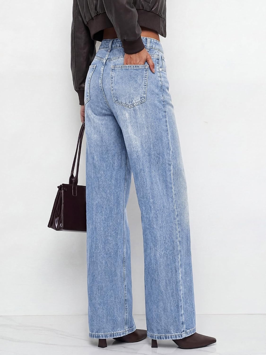 image:imageBTFBM Women Casual Straight Leg Jeans TrendyLight Blue