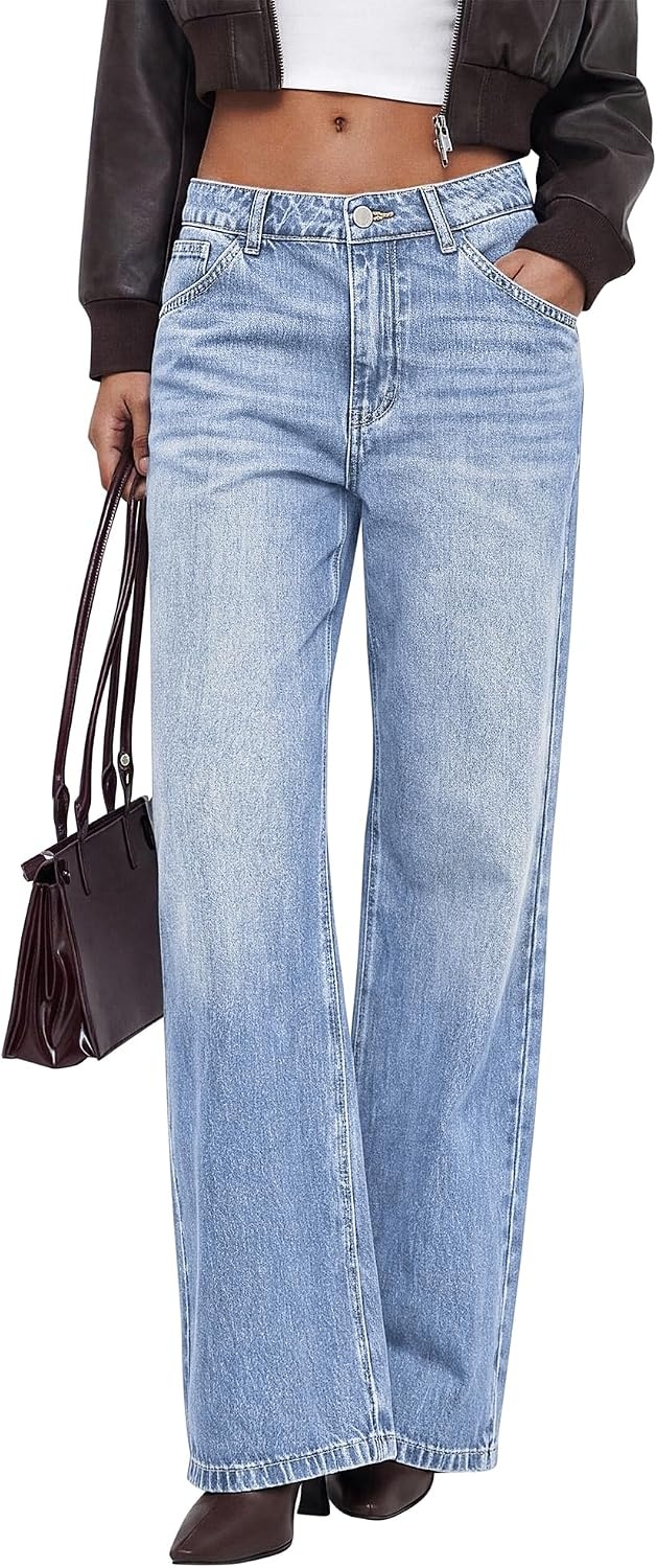 image:imageBTFBM Women Casual Straight Leg Jeans TrendyLight Blue