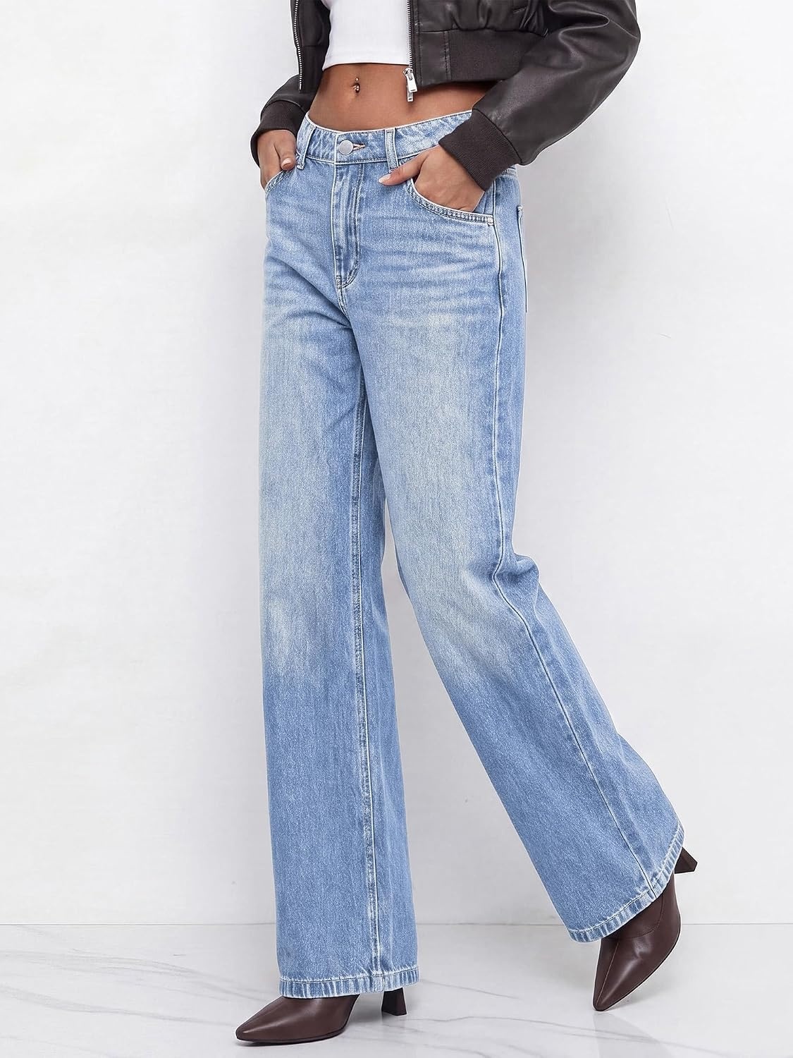image:imageBTFBM Women Casual Straight Leg Jeans TrendyLight Blue