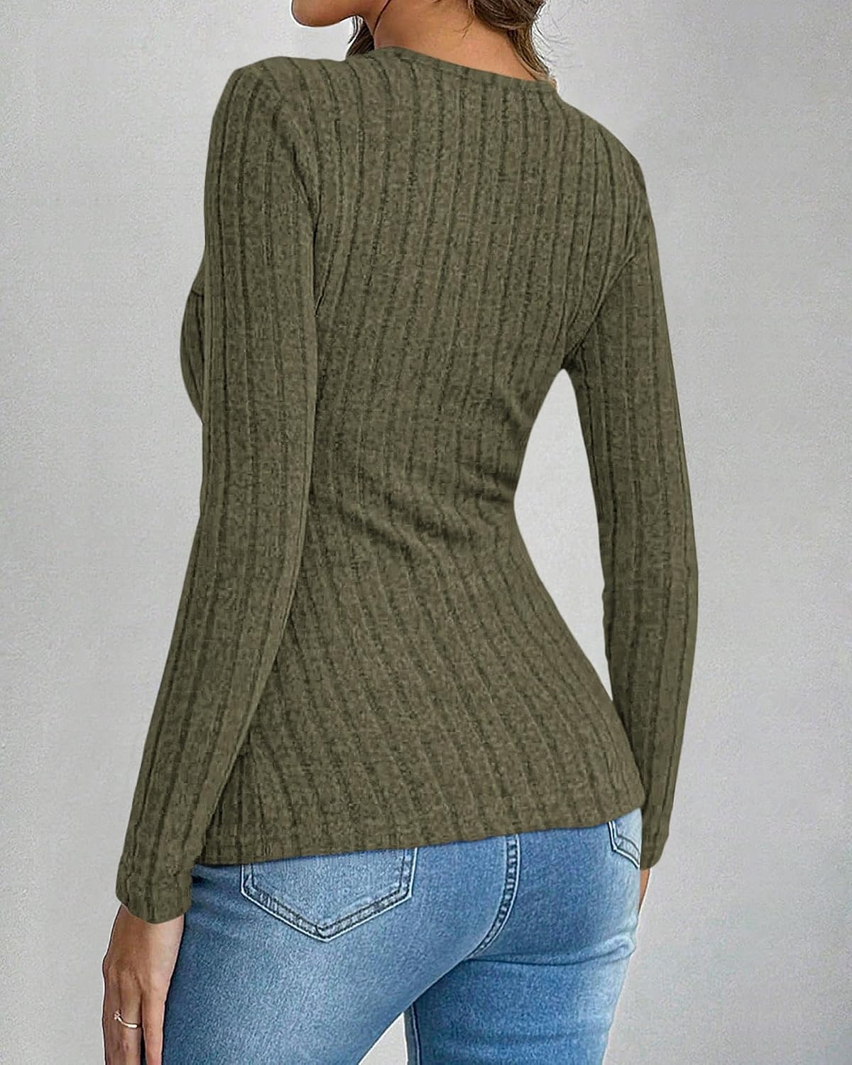 image:imageBTFBM Womens Long Sleeve Tops Sexy Wrap V Neck SweatersArmy Green