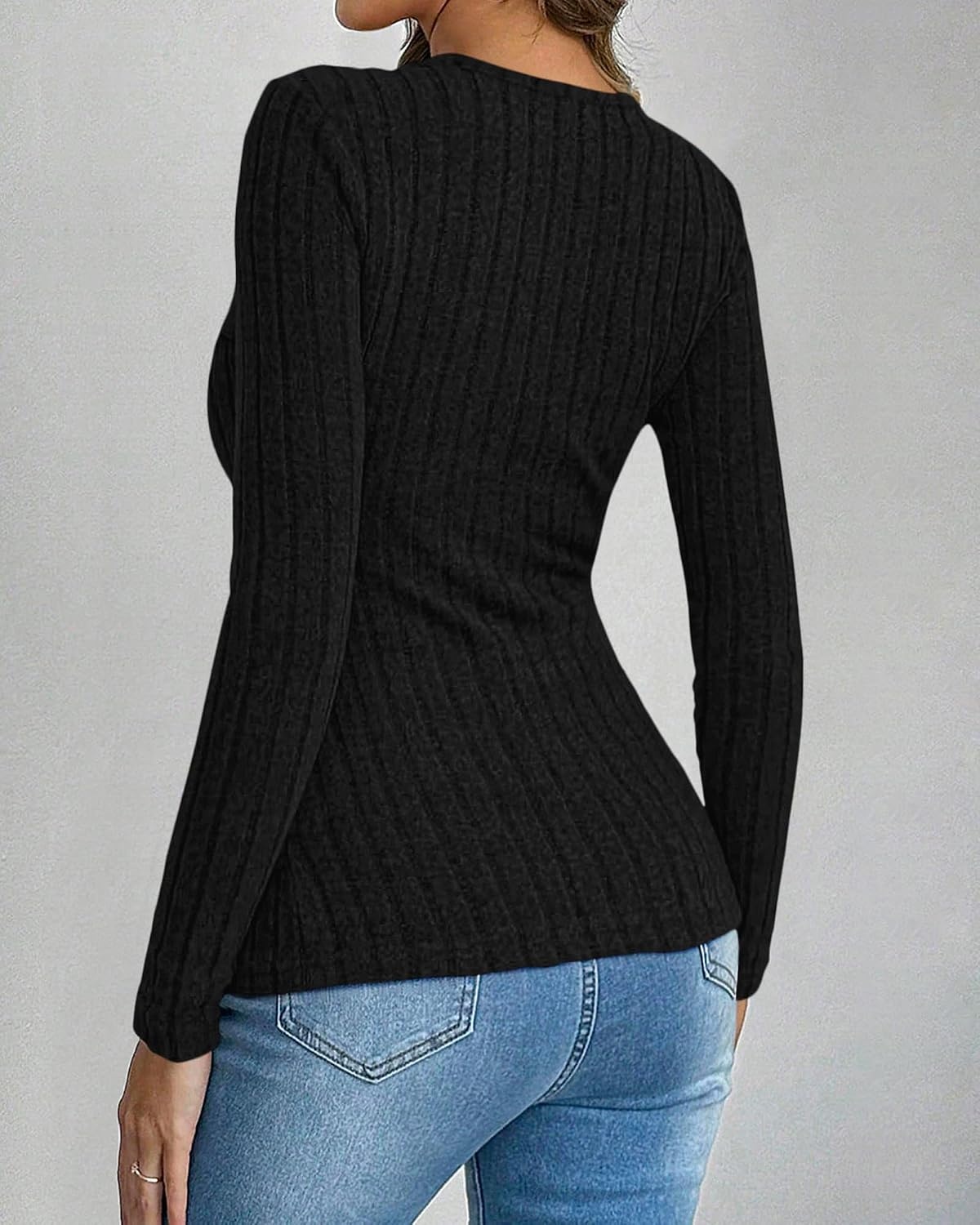image:imageBTFBM Womens Long Sleeve Tops Sexy Wrap V Neck SweatersBlack