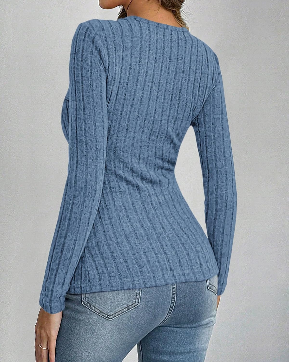 image:imageBTFBM Womens Long Sleeve Tops Sexy Wrap V Neck SweatersBlue