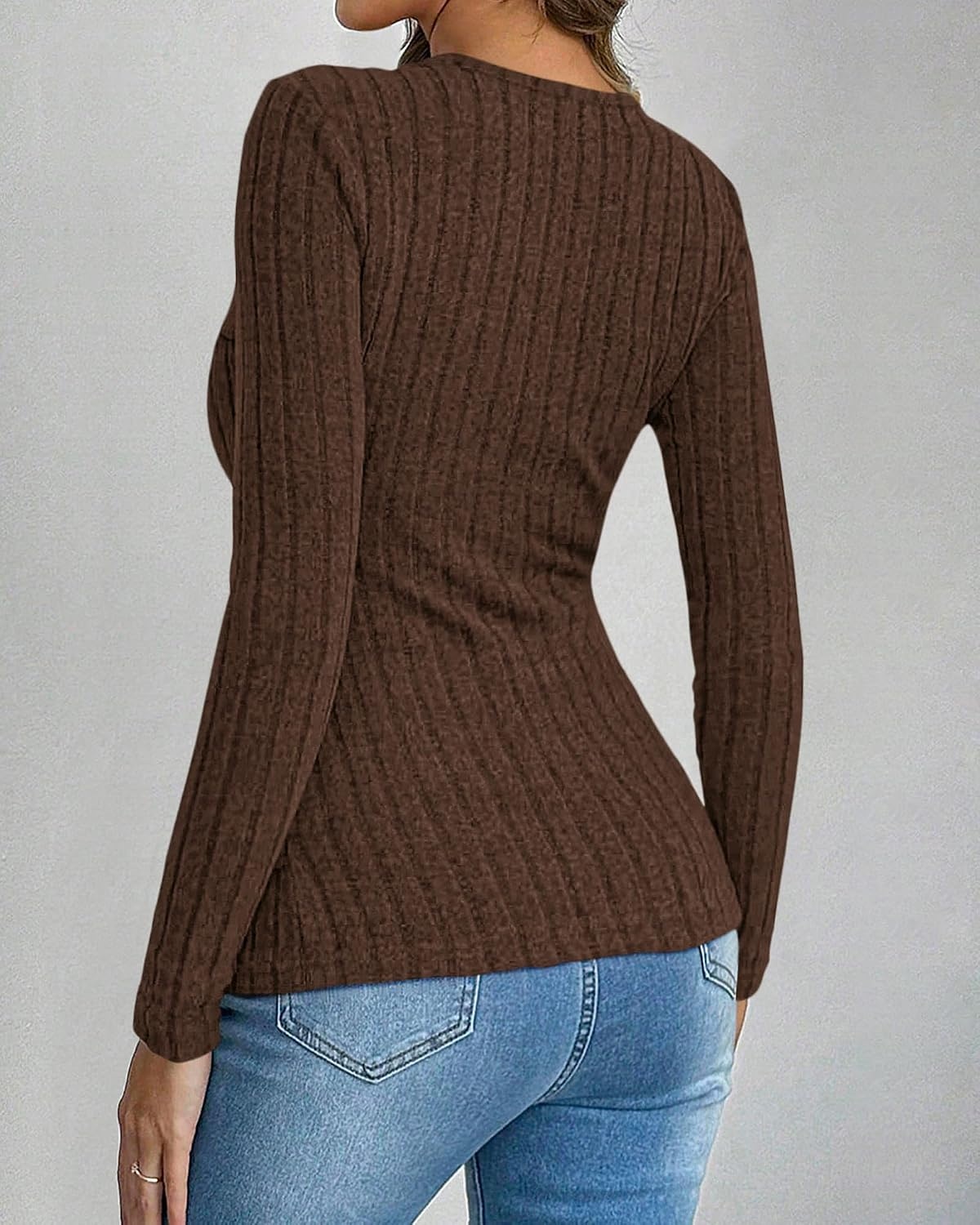 image:imageBTFBM Womens Long Sleeve Tops Sexy Wrap V Neck SweatersBrown