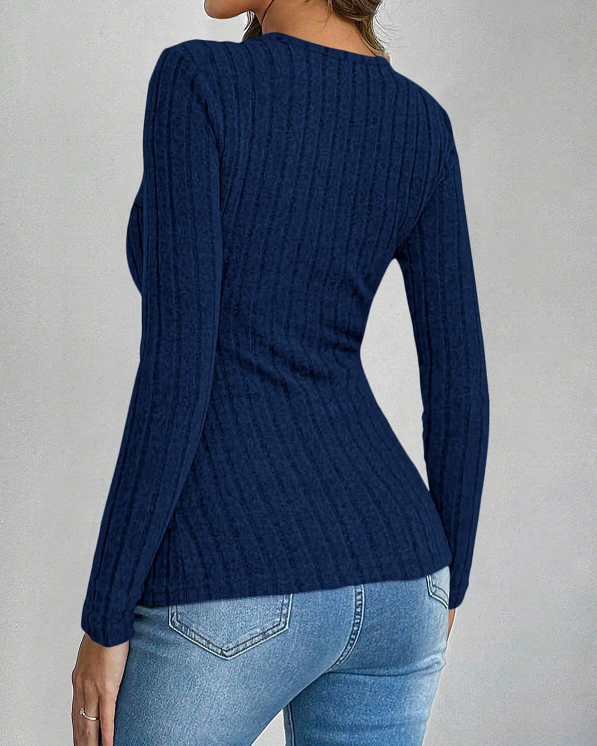 image:imageBTFBM Womens Long Sleeve Tops Sexy Wrap V Neck SweatersNavy Blue