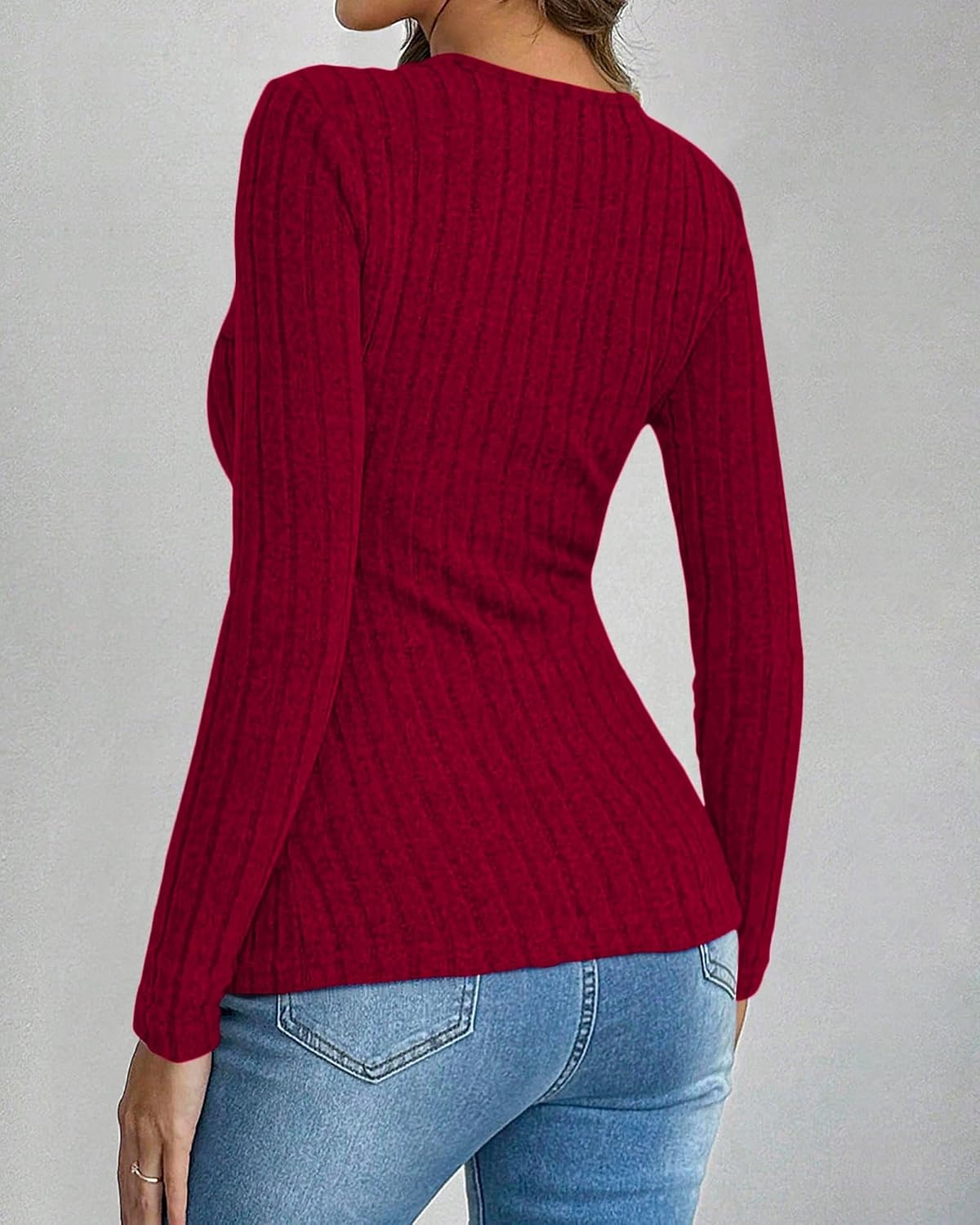 image:imageBTFBM Womens Long Sleeve Tops Sexy Wrap V Neck SweatersRed