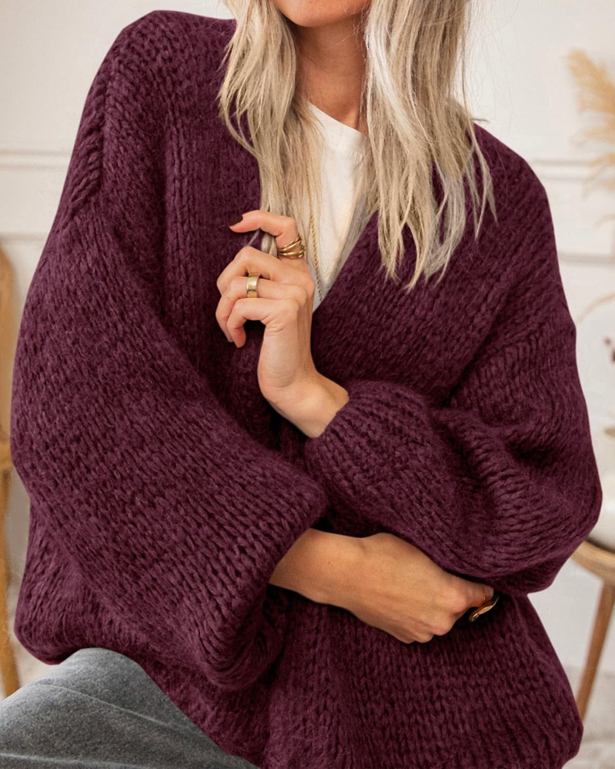image:imageBTFBM Cardigan Sweaters for Women Lightweight Fall Fashion Clothes 2026Burgundy
