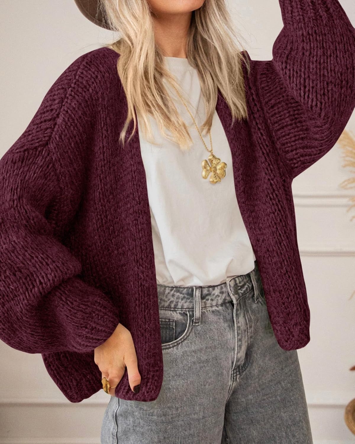 image:imageBTFBM Cardigan Sweaters for Women Lightweight Fall Fashion Clothes 2026Burgundy