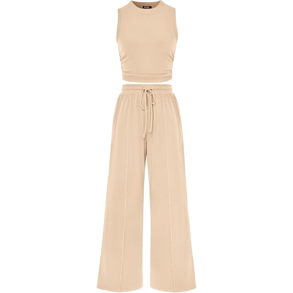 image:imageBTFBM 2 Piece Outfits For Women Airport Travel OutfitApricot