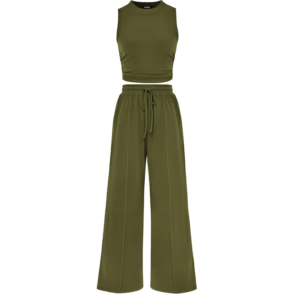 image:imageBTFBM 2 Piece Outfits For Women Airport Travel OutfitArmy Green