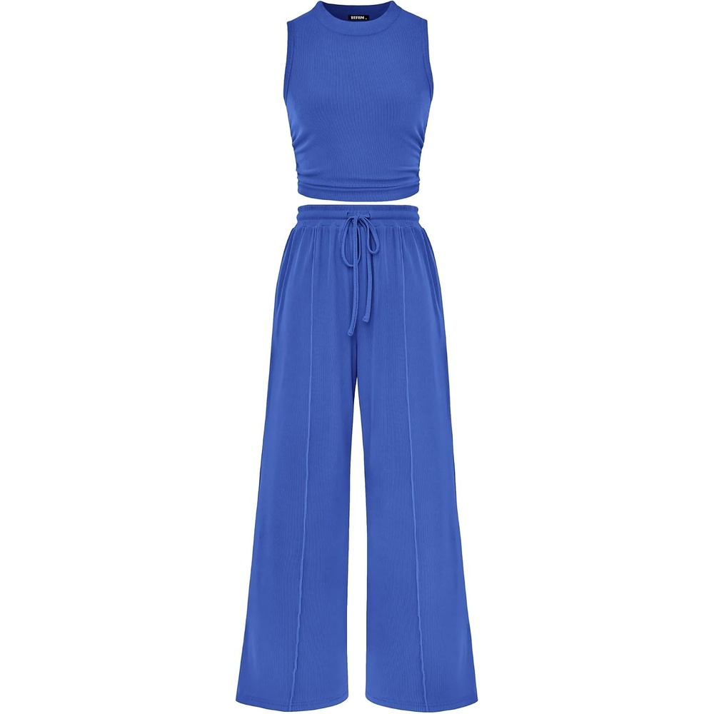 image:imageBTFBM 2 Piece Outfits For Women Airport Travel OutfitBlue
