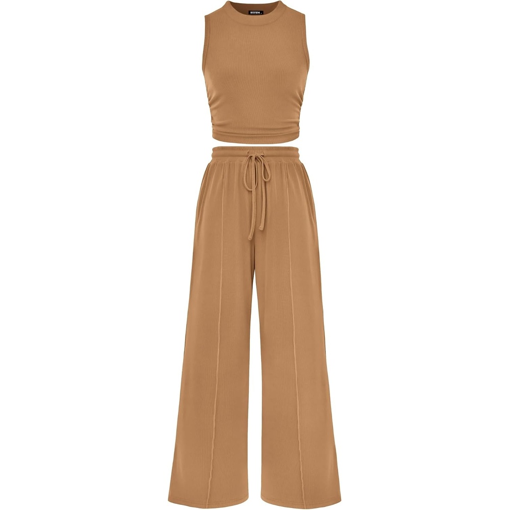 image:imageBTFBM 2 Piece Outfits For Women Airport Travel OutfitCamel