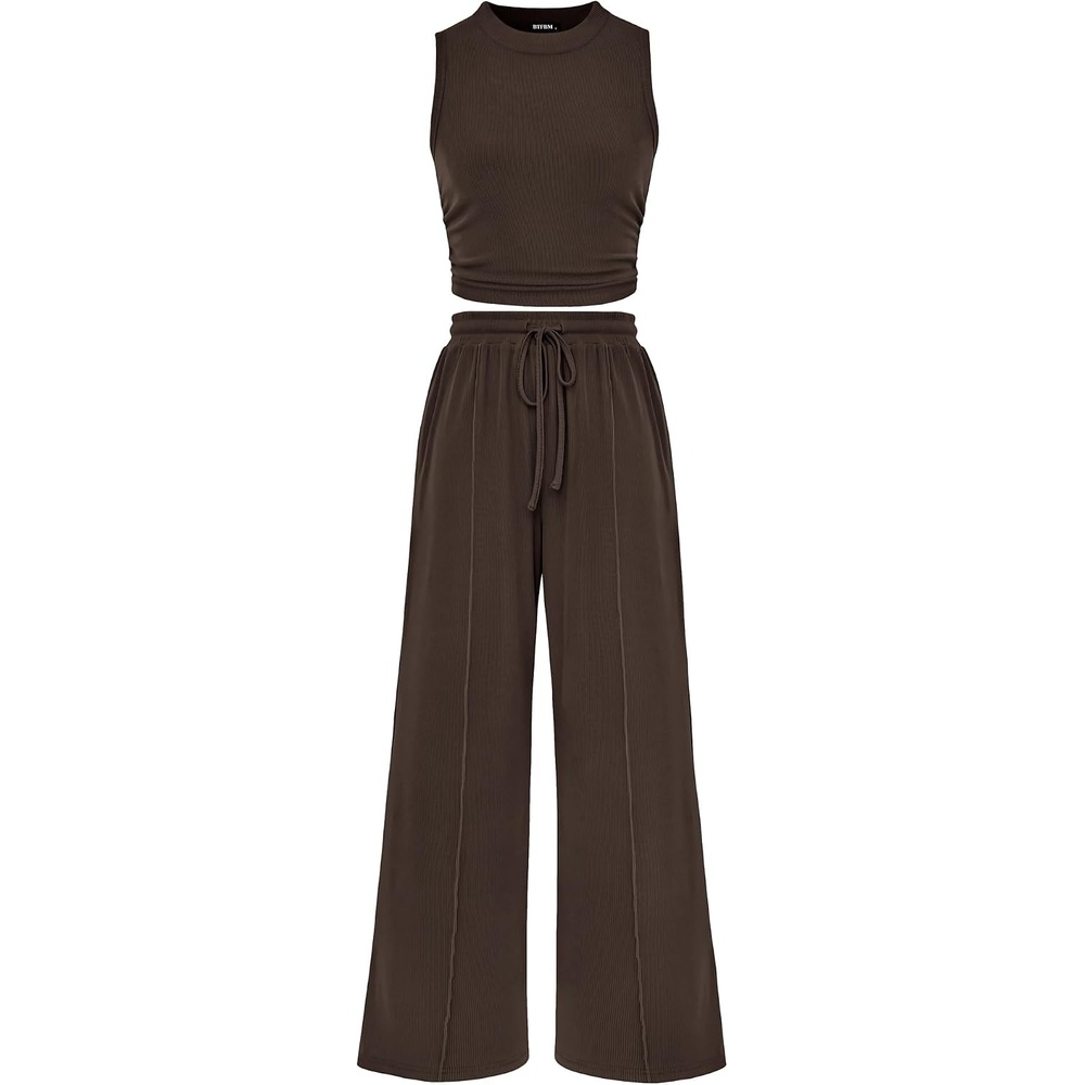 image:imageBTFBM 2 Piece Outfits For Women Airport Travel OutfitCoffee
