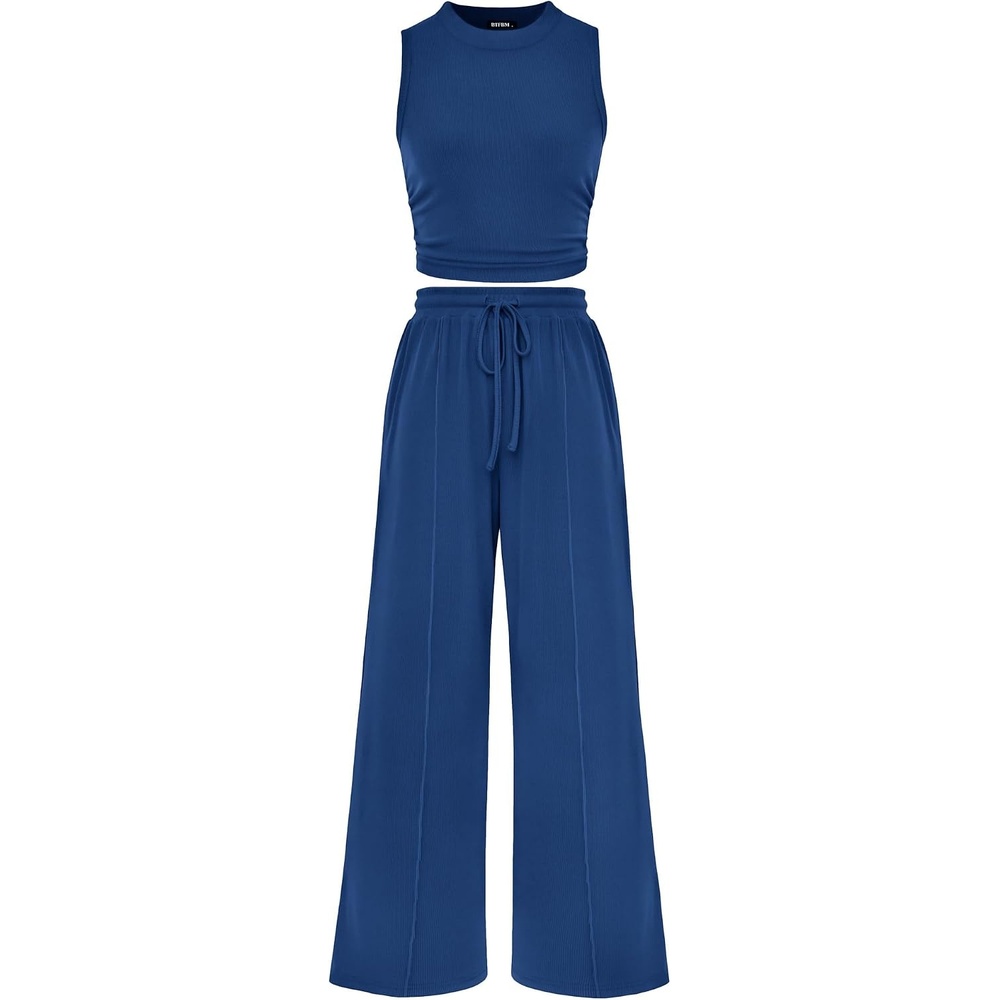 image:imageBTFBM 2 Piece Outfits For Women Airport Travel OutfitDark Blue