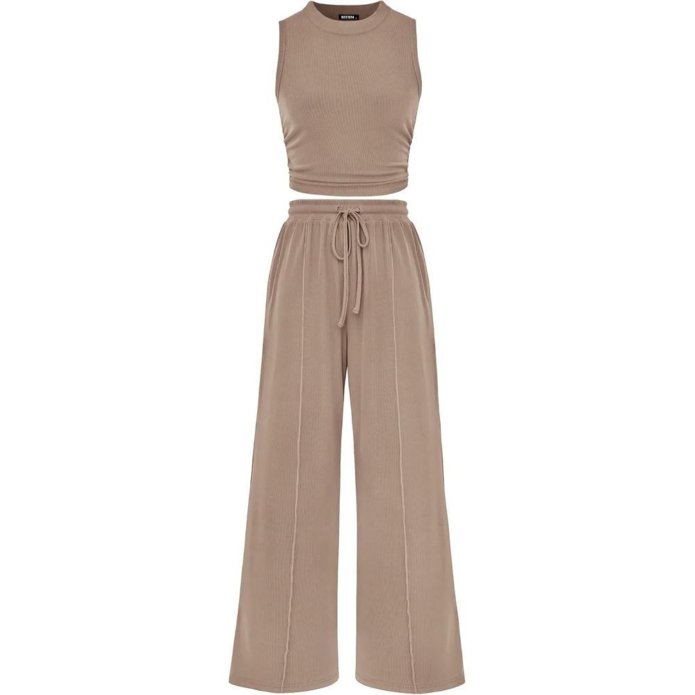 image:imageBTFBM 2 Piece Outfits For Women Airport Travel OutfitKhaki