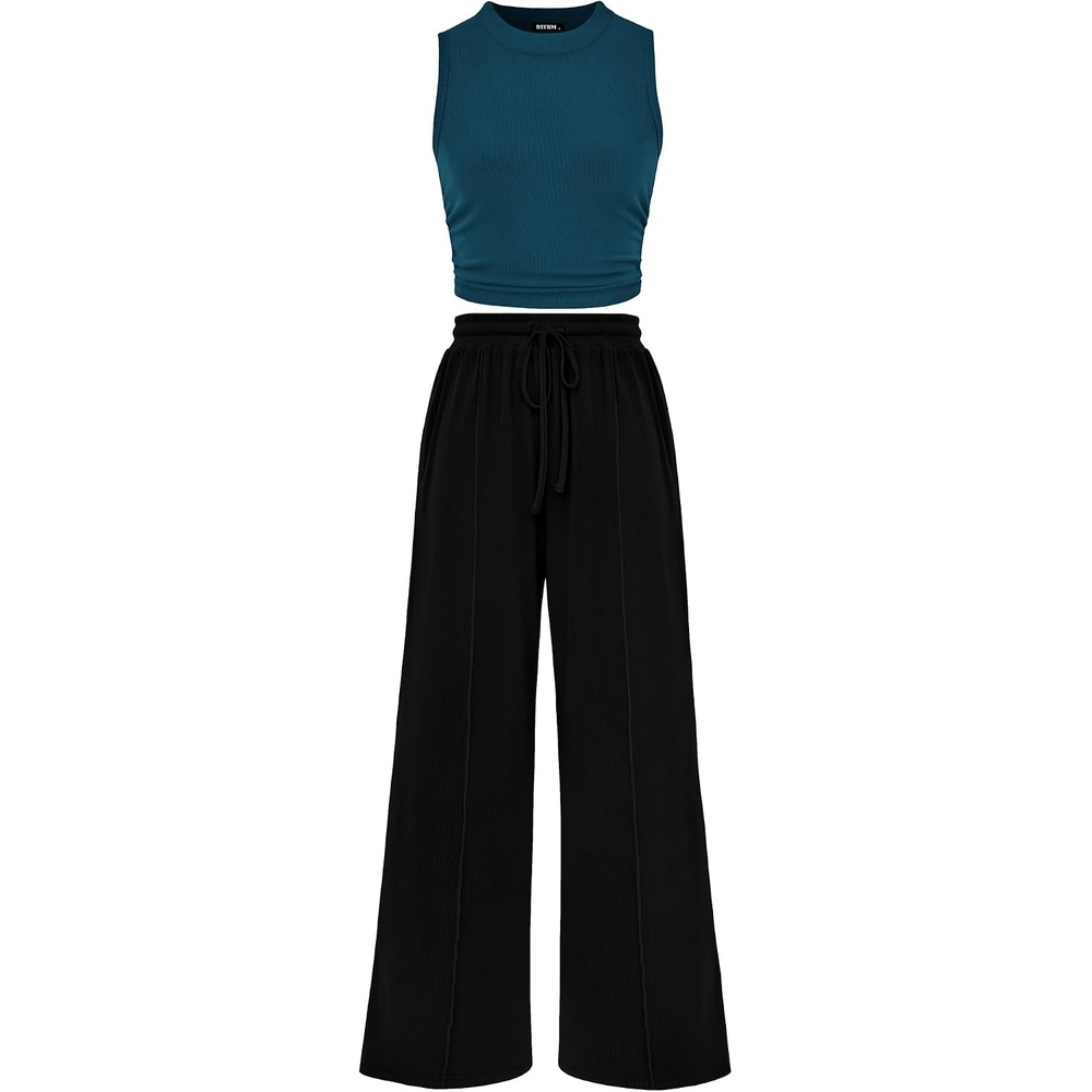 image:imageBTFBM 2 Piece Outfits For Women Airport Travel OutfitLake Blue Black