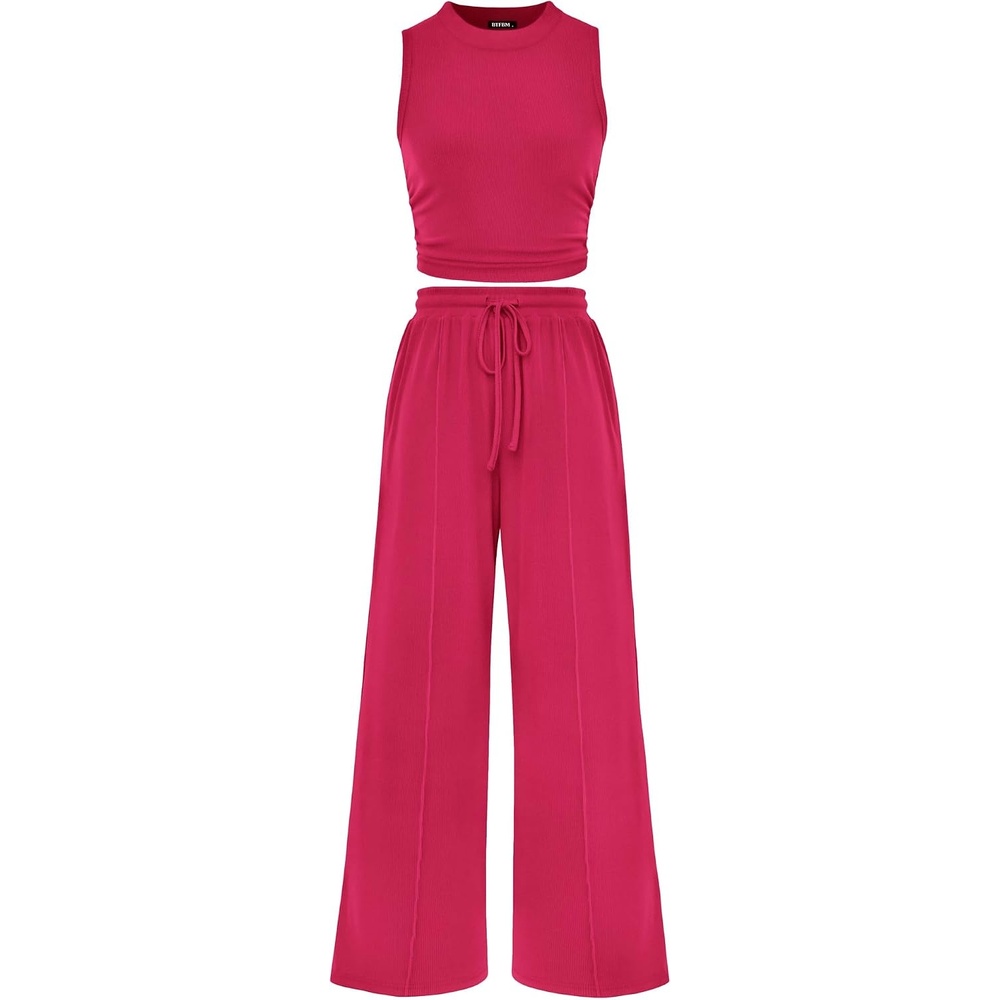 image:imageBTFBM 2 Piece Outfits For Women Airport Travel OutfitRose Red