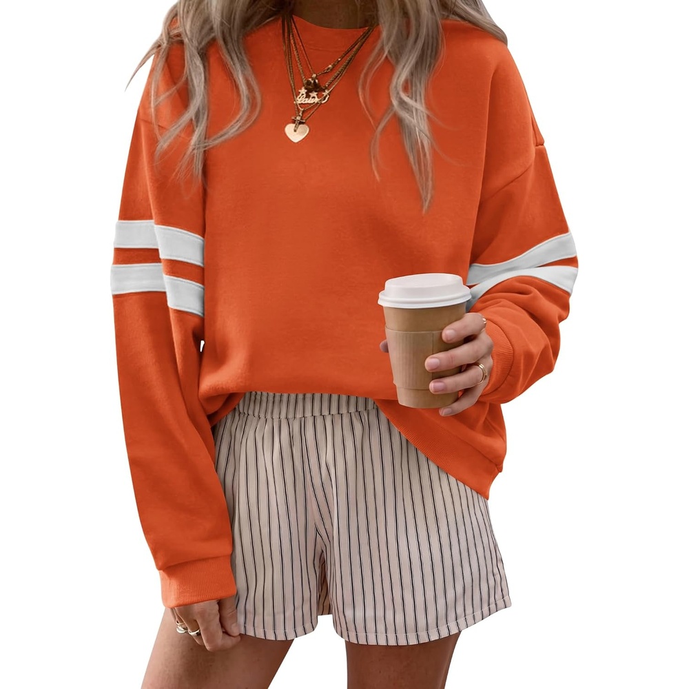 image:imageBTFBM Varsity Striped Sweatshirt Womens Long Sleeve TopsOrange