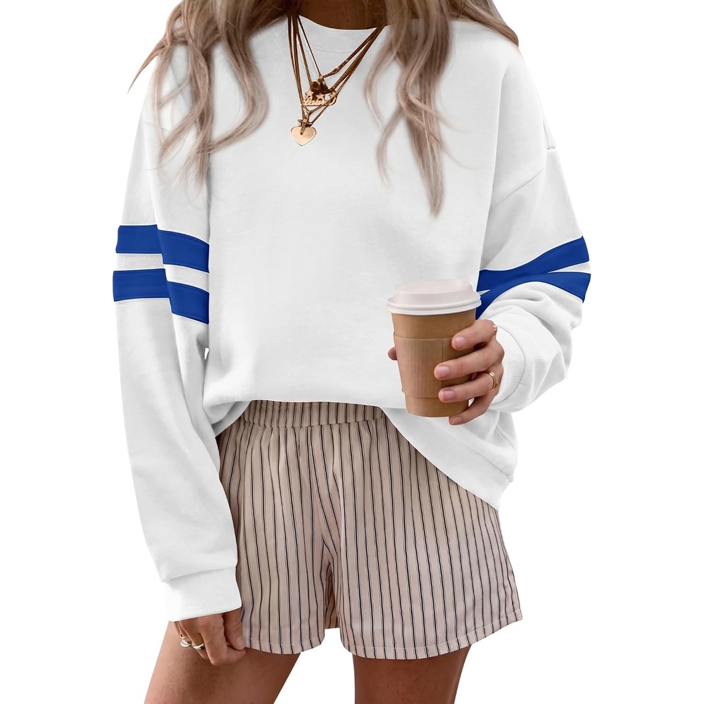 image:imageBTFBM Varsity Striped Sweatshirt Womens Long Sleeve TopsWhite