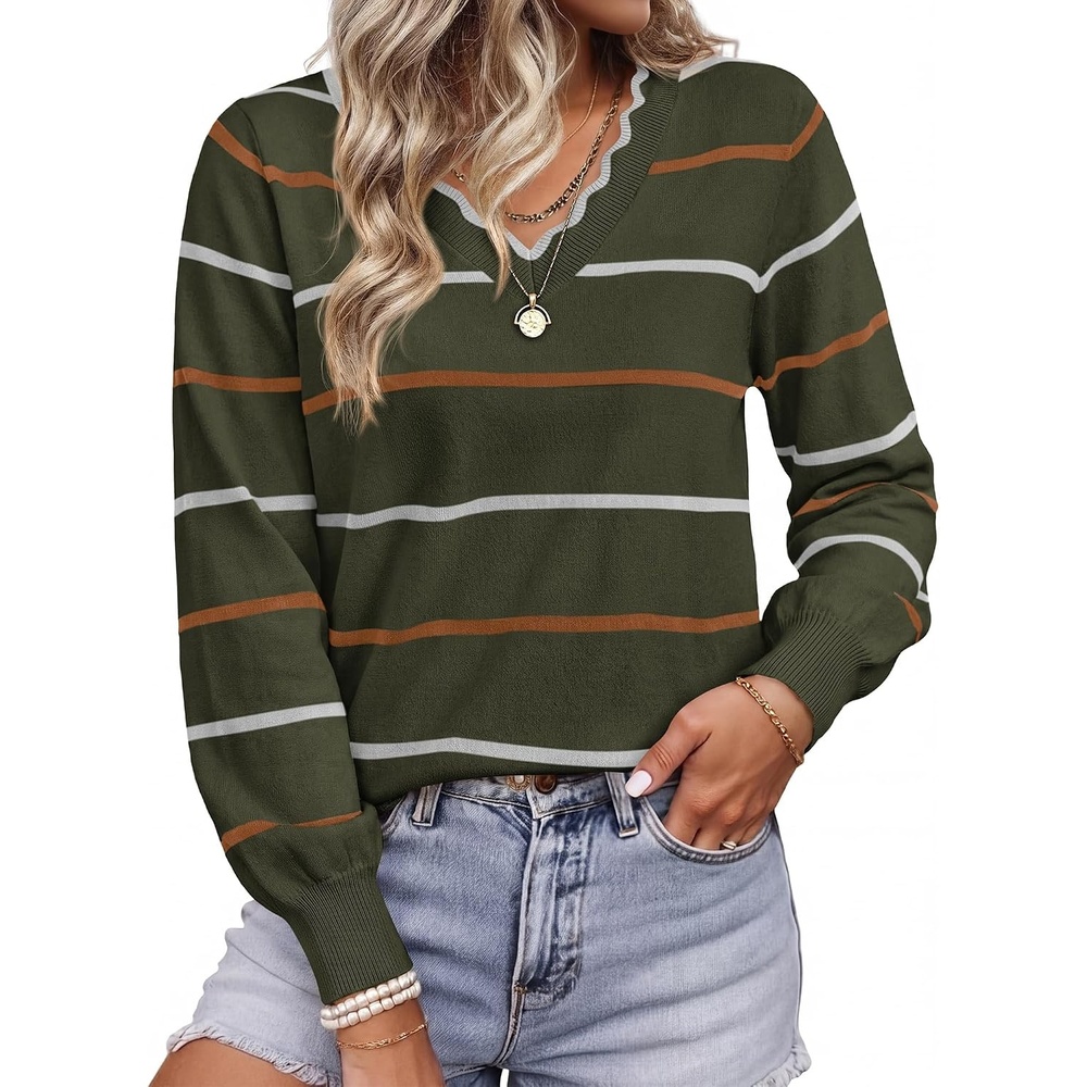 image:imageBTFBM Womens Sweaters Striped Pullover TopsArmy Green