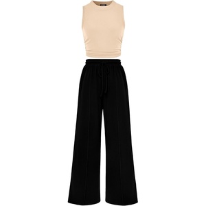 BTFBM 2 Piece Outfits For Women Airport Travel Outfit(Apricot Black)