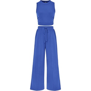 BTFBM 2 Piece Outfits For Women Airport Travel Outfit(Blue)