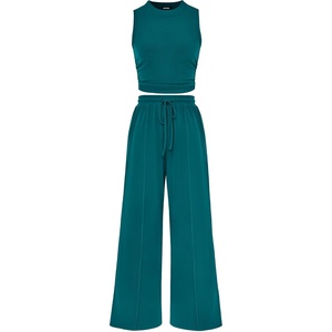 BTFBM 2 Piece Outfits For Women Airport Travel Outfit(Blue Green)