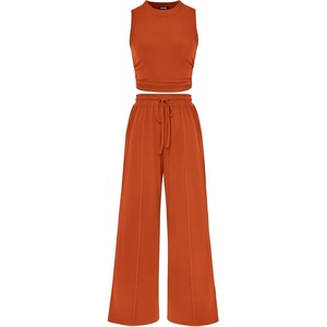 BTFBM 2 Piece Outfits For Women Airport Travel Outfit(Brick Red)