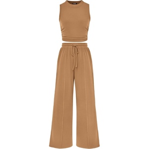 BTFBM 2 Piece Outfits For Women Airport Travel Outfit(Camel)