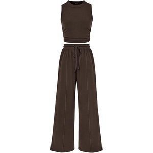 BTFBM 2 Piece Outfits For Women Airport Travel Outfit(Coffee)