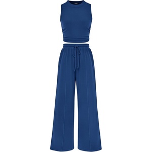 BTFBM 2 Piece Outfits For Women Airport Travel Outfit(Dark Blue)