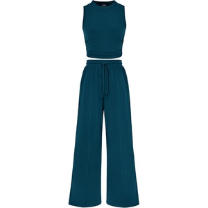 BTFBM 2 Piece Outfits For Women Airport Travel Outfit(Lake Blue)