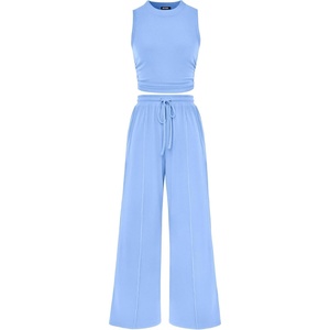 BTFBM 2 Piece Outfits For Women Airport Travel Outfit(Light Blue)
