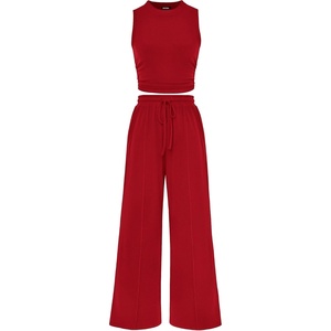 BTFBM 2 Piece Outfits For Women Airport Travel Outfit(Red)